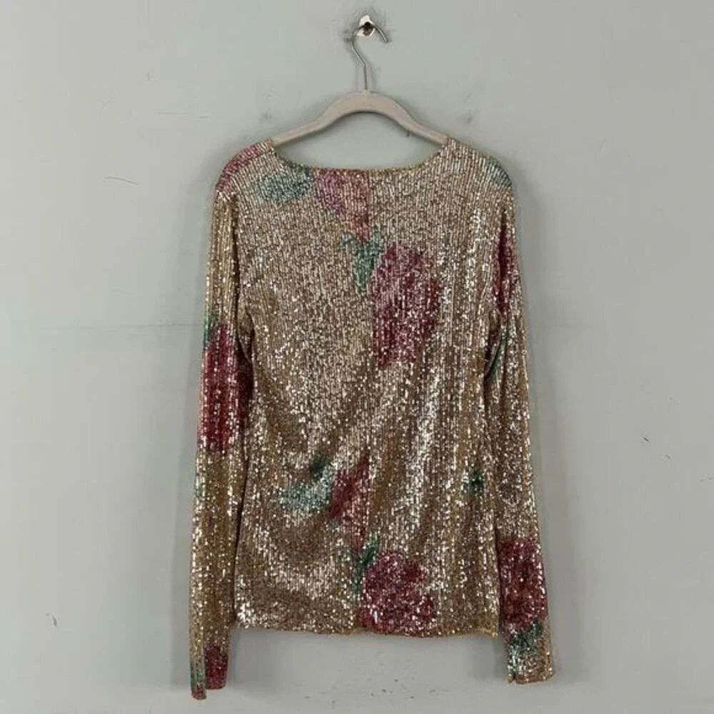 NWT Free People Intimately Gold Rush Champagne Combo Printed‎ Sequin Long Sleeve